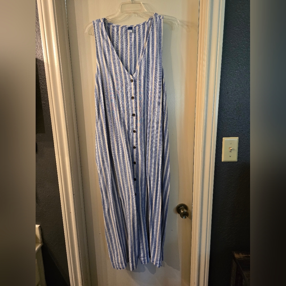 Old Navy Blue and White Striped Maxi Dress